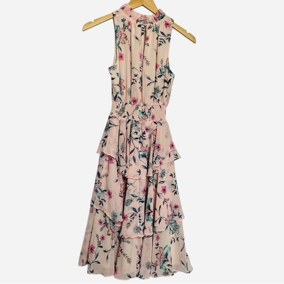 Eliza J Floral Ruffle A Line Dress Blush Pink Size 2 - Picture 3 of 9